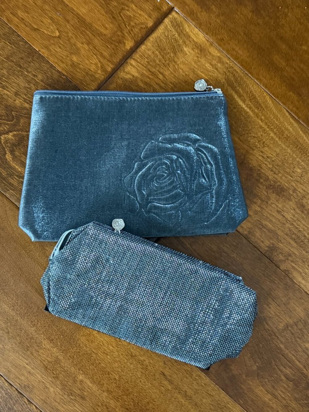 Two NEW Lancome Silver Cosmetic Bags